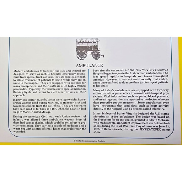 Ambulance 1860 US FDC Transportation Series 1985 - Picture 2 of 3